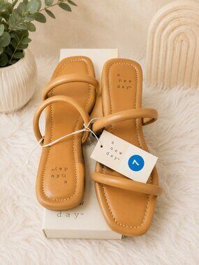 NEW A New Day Tan Double Strap Block Heel Sandals Size 7